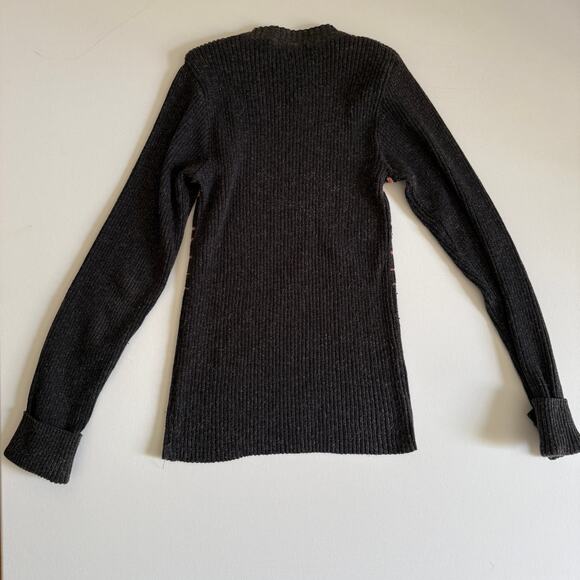 90s Vintage DIESEL Brown and Orange Chest Stripe Crew Neck Ribbed Sweater Medium - Picture 6 of 8